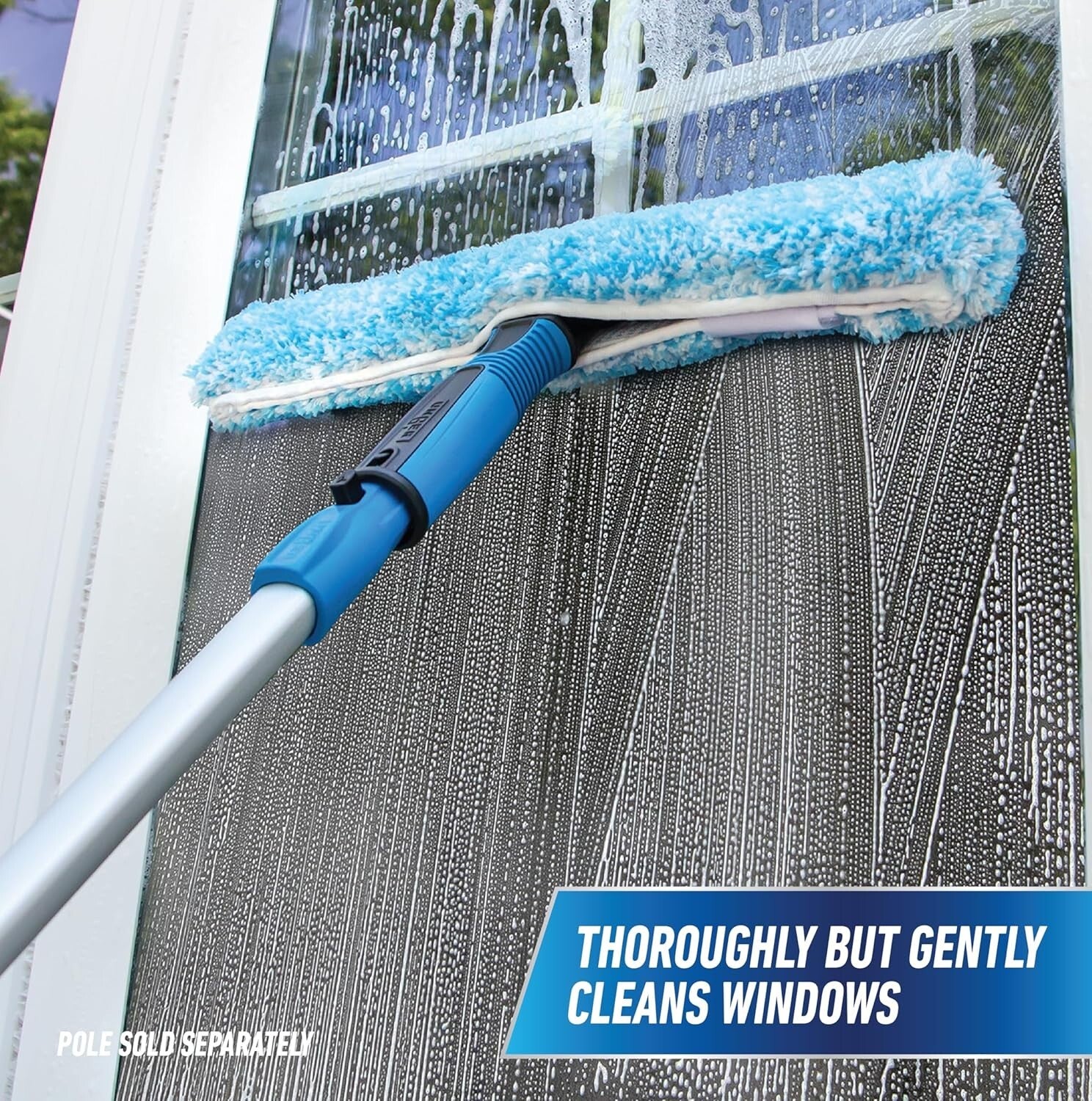 Complete Window Cleaning Kit: Squeegee, Scrubber & Extendable Pole - Blue/Black
