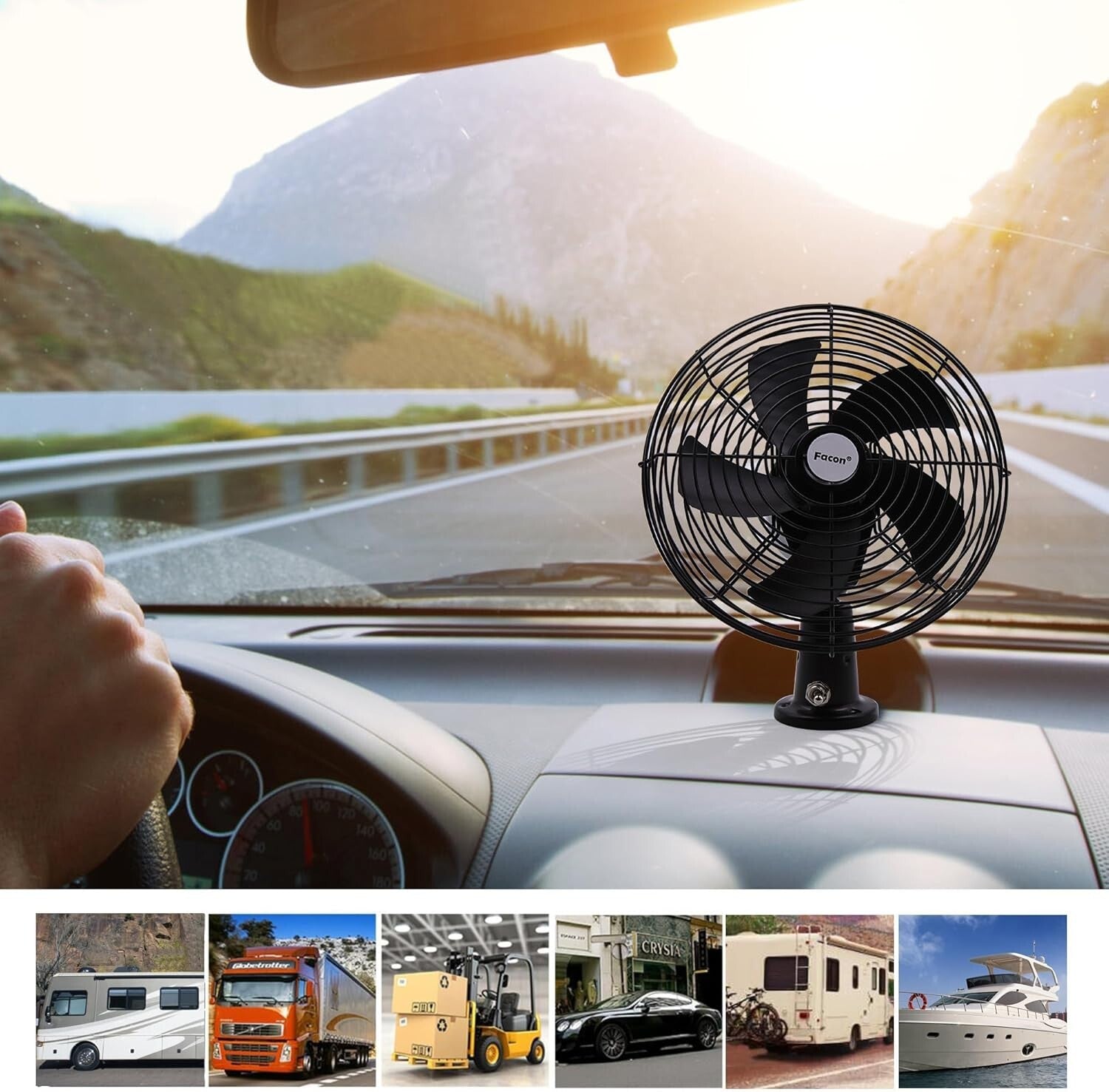 Versatile 12V Car Cooling Fan with Manual 2-Speed Switch - Modern Metal Finish