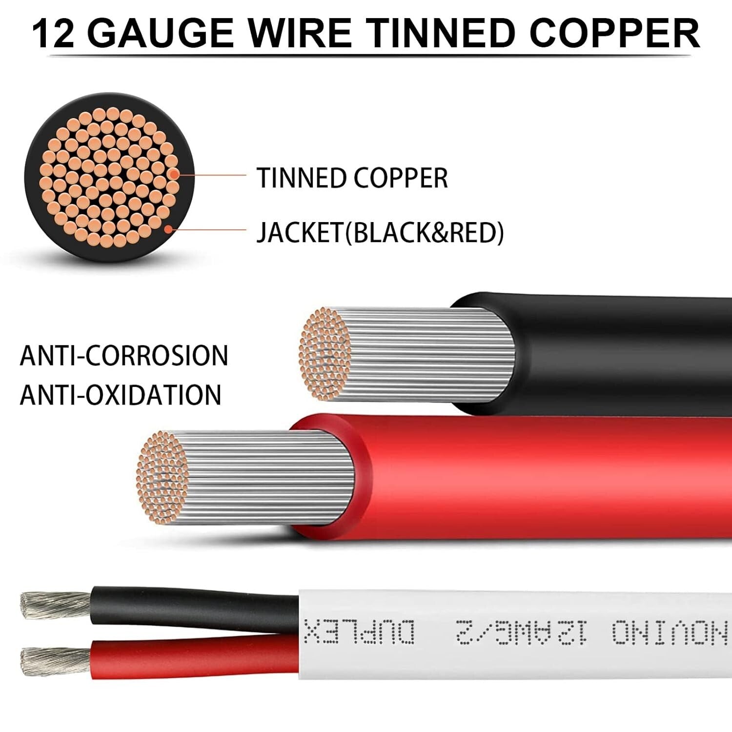 Multi-Purpose 100ft Marine Wire, 12 AWG Duplex Tinned Copper for Boats & RVs