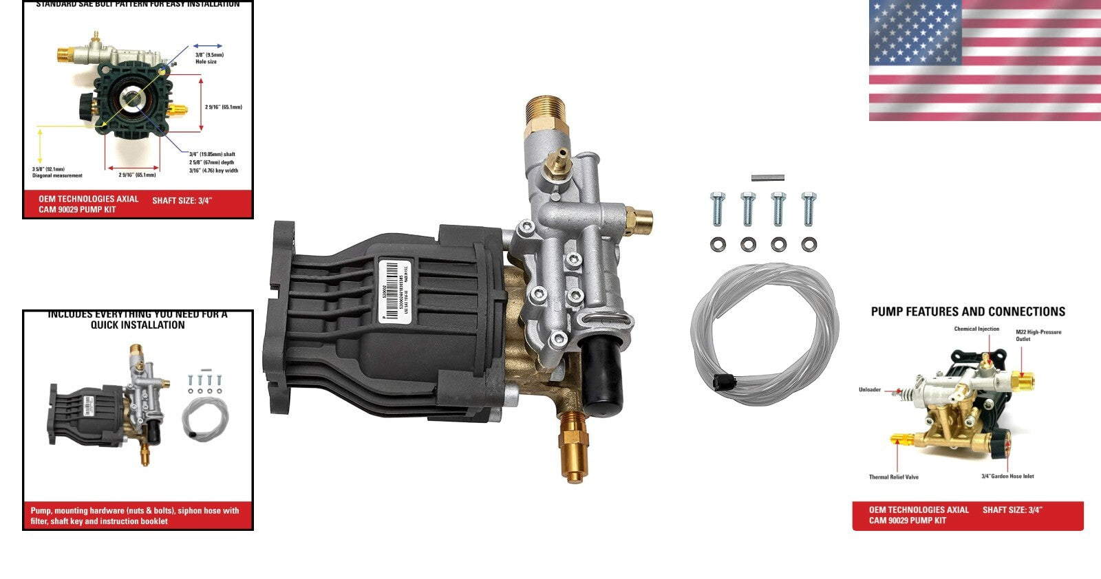 Maintenance-Free 3400 PSI Replacement Pump Kit for Horizontal Engine Washers