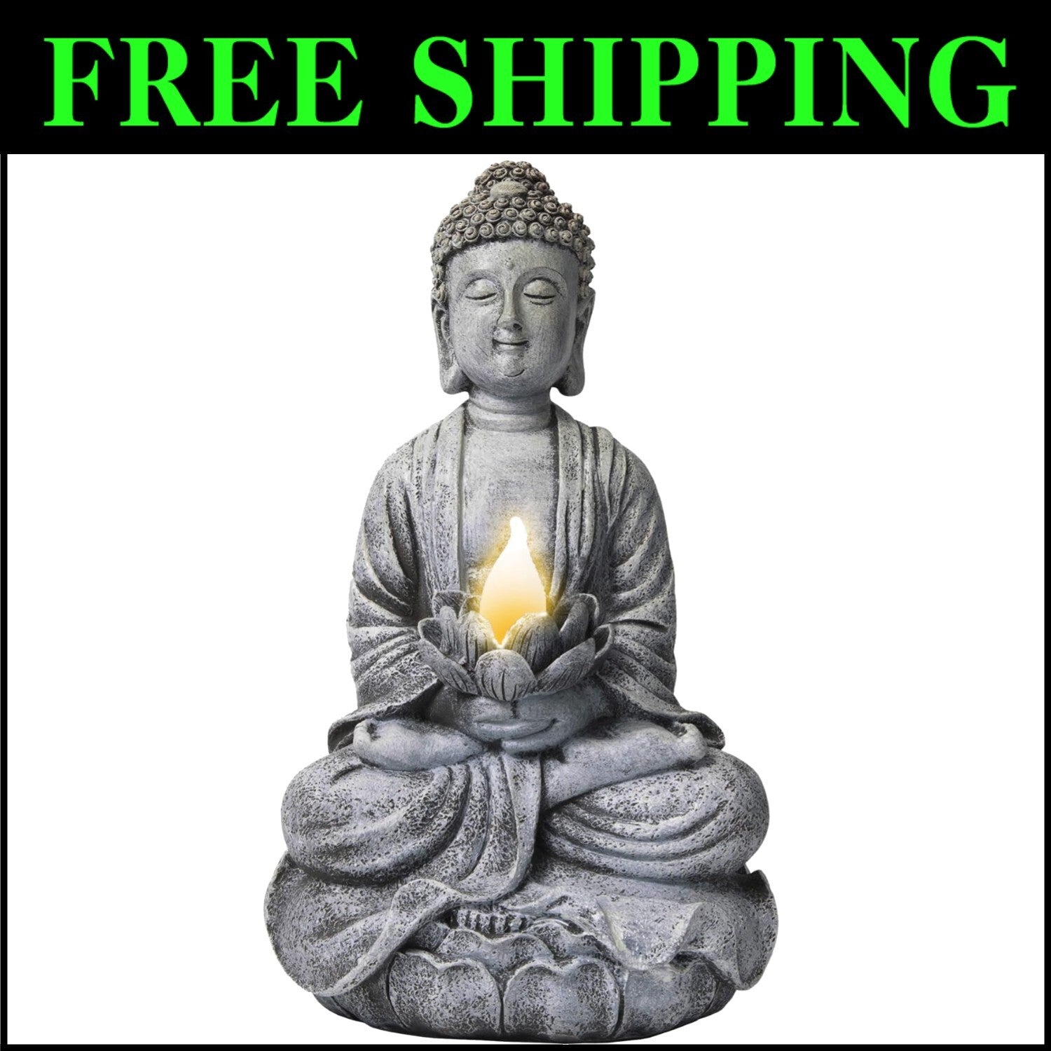 Elegant Solar Buddha Sculpture with LED Light - Perfect for Outdoor Zen Spaces