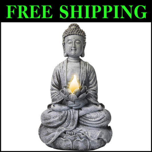 Elegant Solar Buddha Sculpture with LED Light - Perfect for Outdoor Zen Spaces