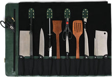 Load image into Gallery viewer, Handcrafted Leather Knife Roll with 10 Slots and Elegant Zipper Pouch for Chefs