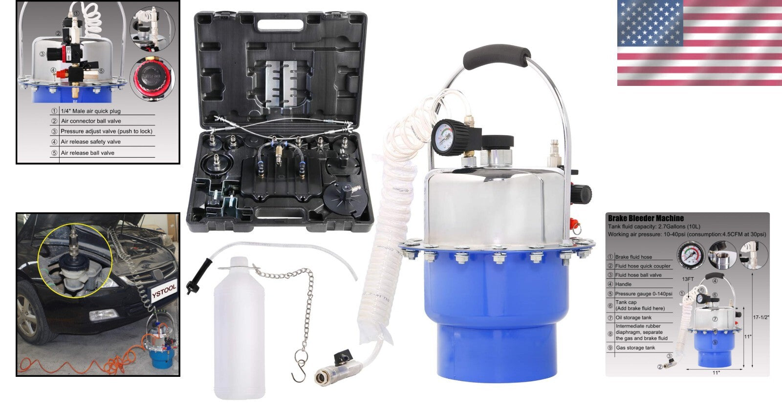 Durable Brake Bleeder Tool Set with Universal Adapters & Oil Collection Bottle