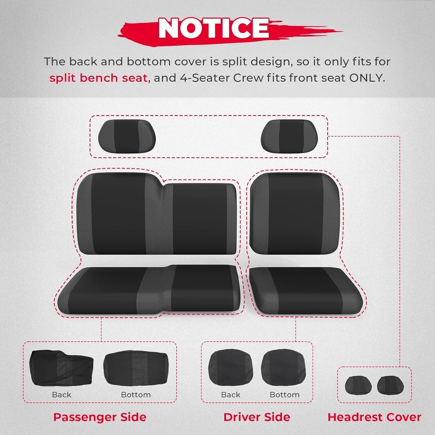 Scratch-Resistant UTV Seat Cover Set with Headrest for Polaris Ranger XP 1000