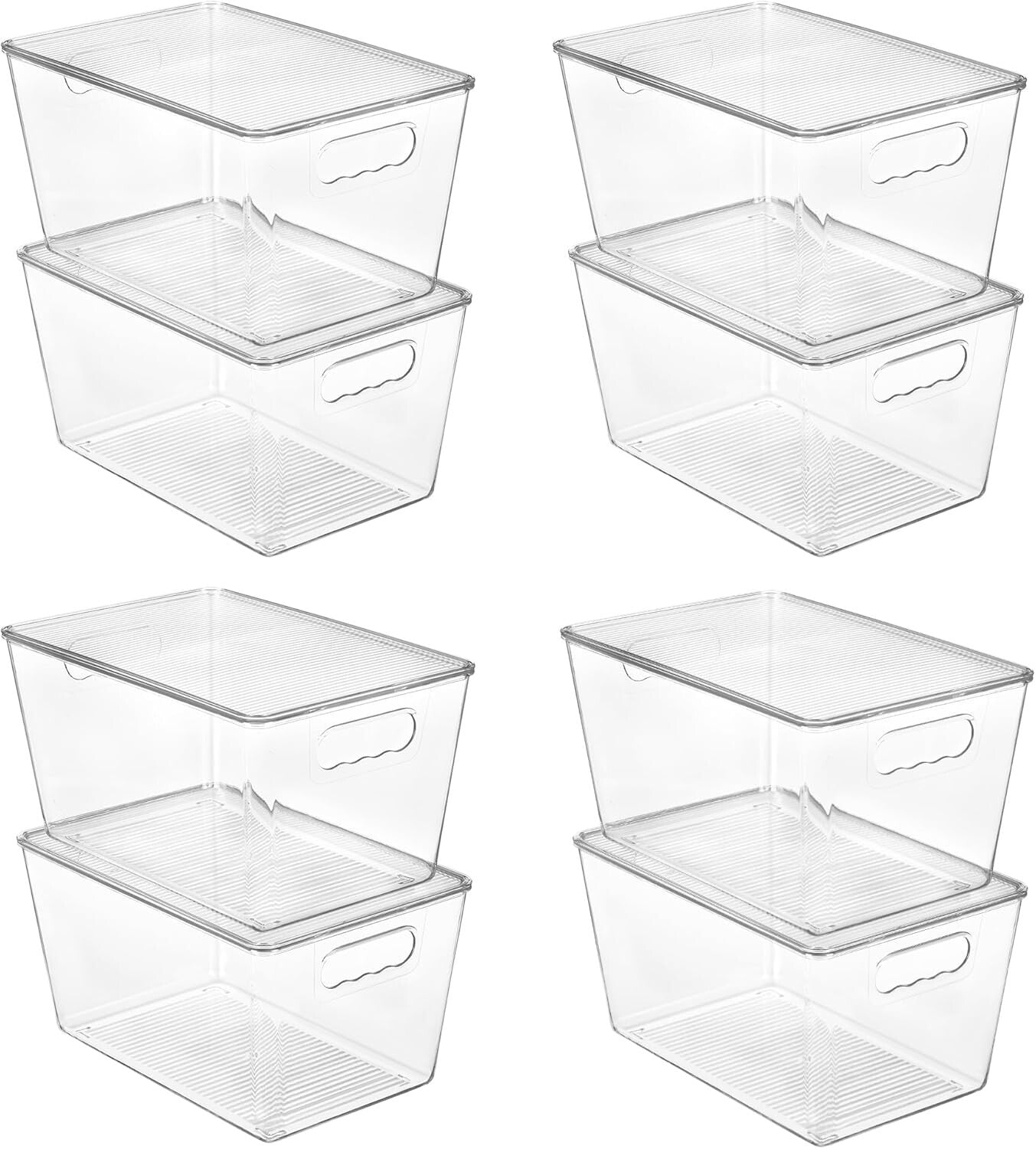 8 Pack Stackable Clear Storage Bins with Handles - Perfect for Pantry & Kitchen
