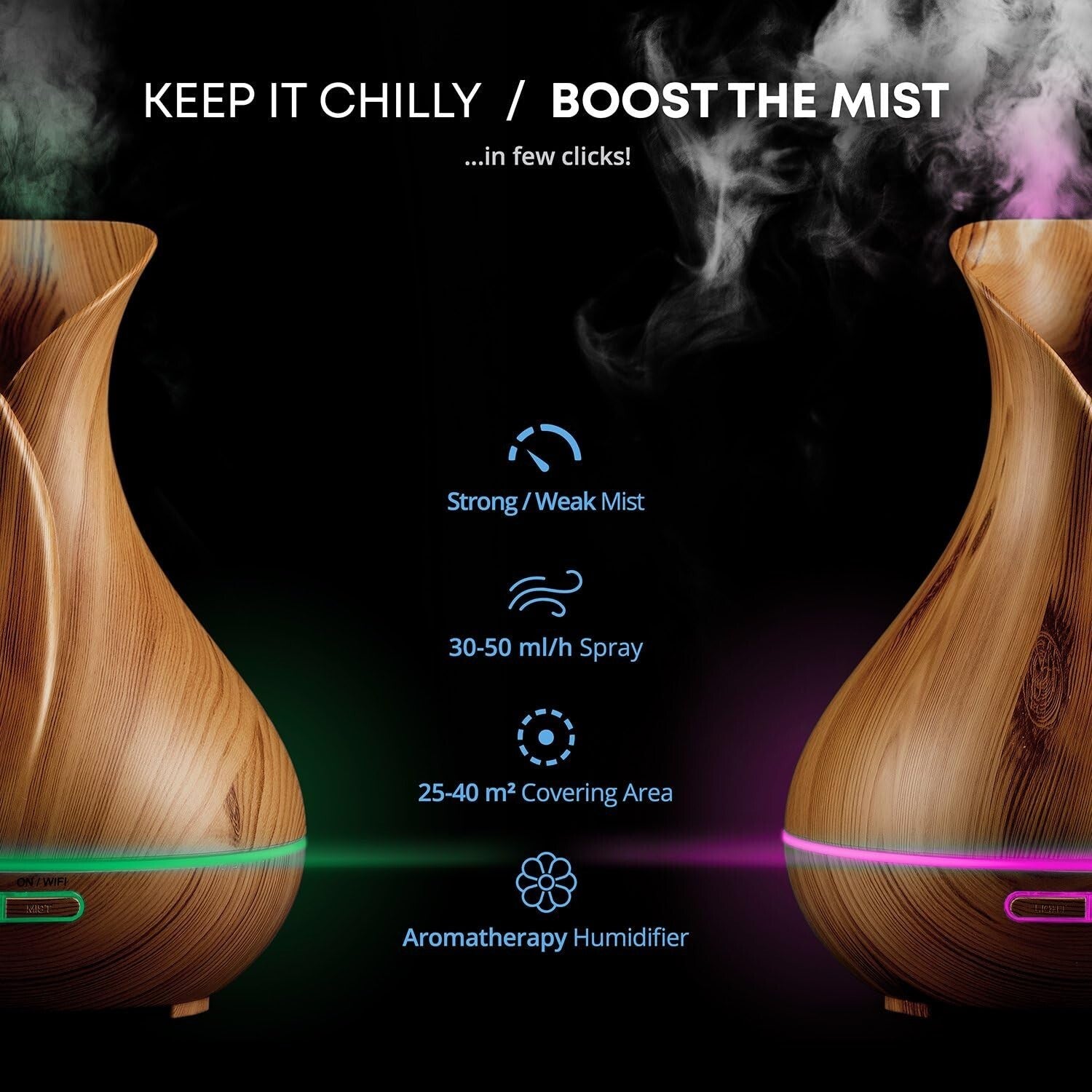 Customizable Smart Diffuser for Essential Oils – 12-Hour Runtime & Scheduling