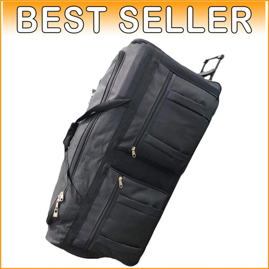 36-Inch Black Rolling Duffle Bag with Telescopic Handle - Heavy Duty & Versatile