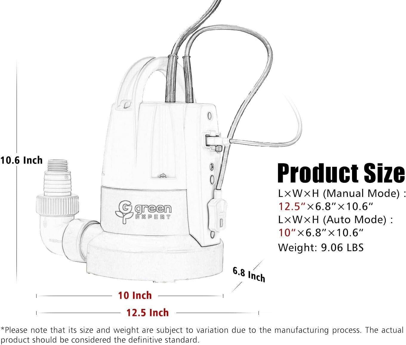 Effortless Water Removal: Green 1/3HP Submersible Pump with Automatic Function
