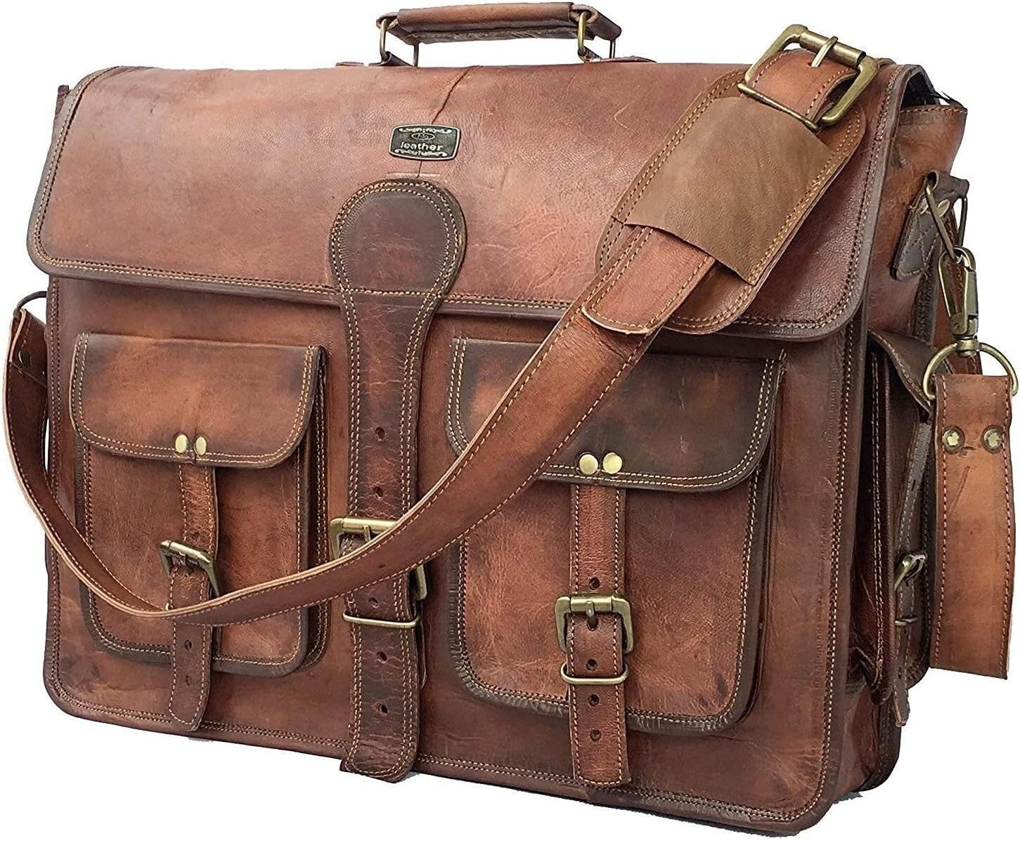 Crafted Leather Laptop Messenger with Vintage Appeal - 16 Inch Multi-Purpose Bag