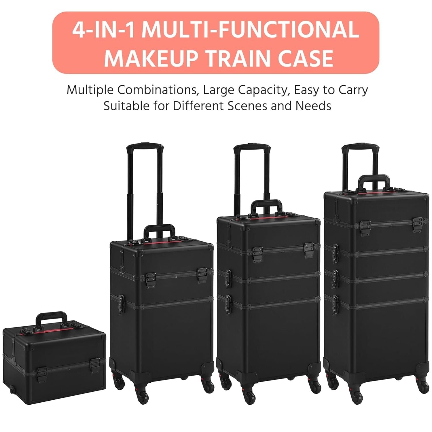 Chic 4-in-1 Makeup Case with Detachable Trays - Large Travel Trolley Organizer