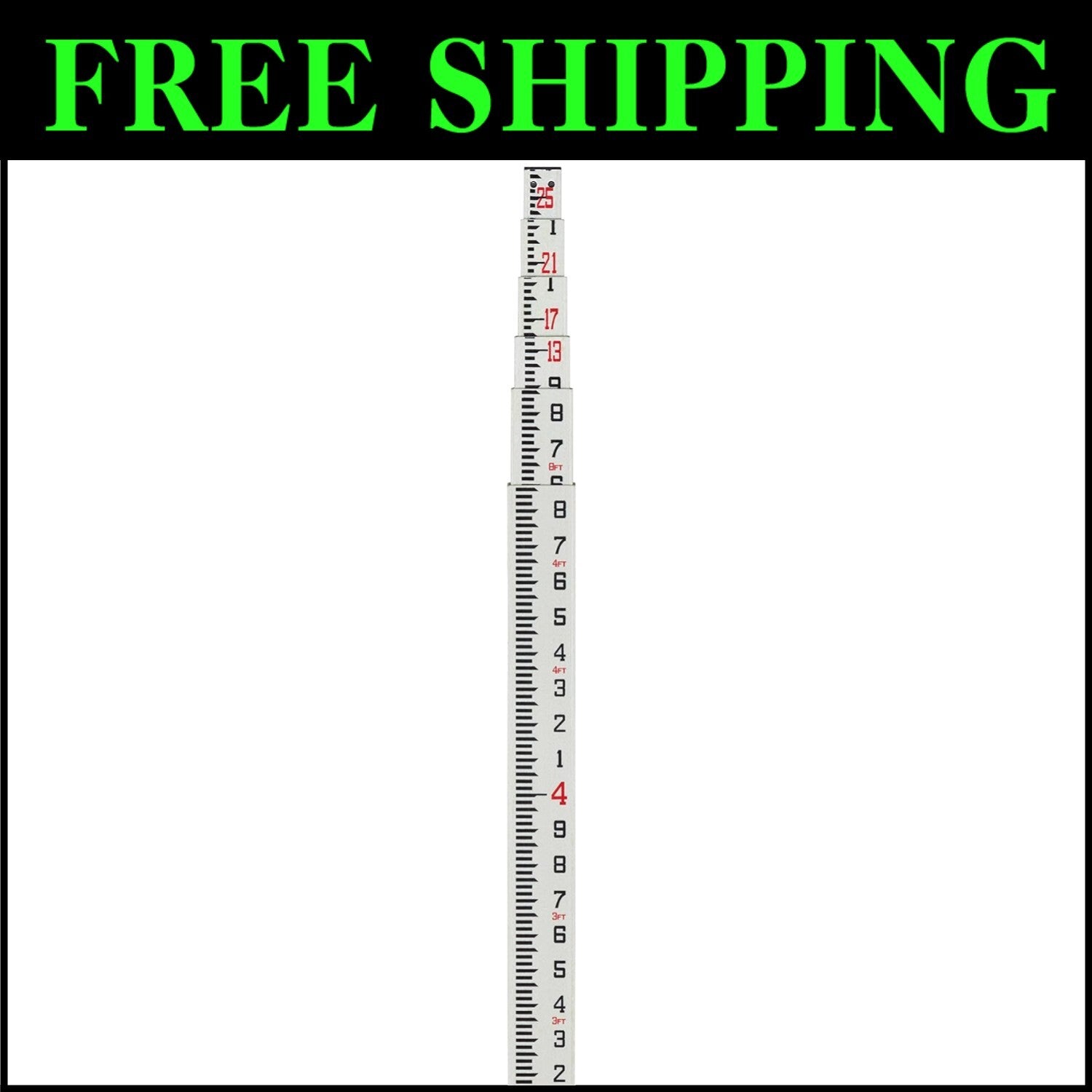 25-Foot Telescoping Fiberglass Grade Rod - Non-Glare Leveling Tool with Case