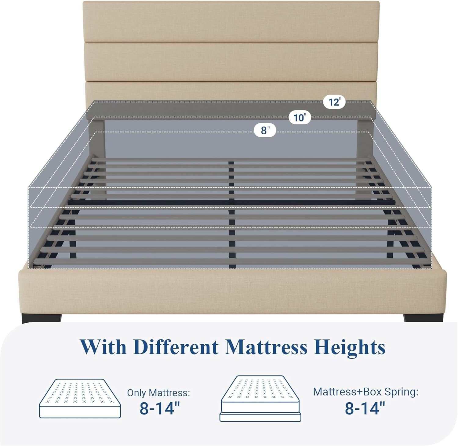 Elegant Full Size Platform Bed with Upholstered Headboard – No Box Spring Needed