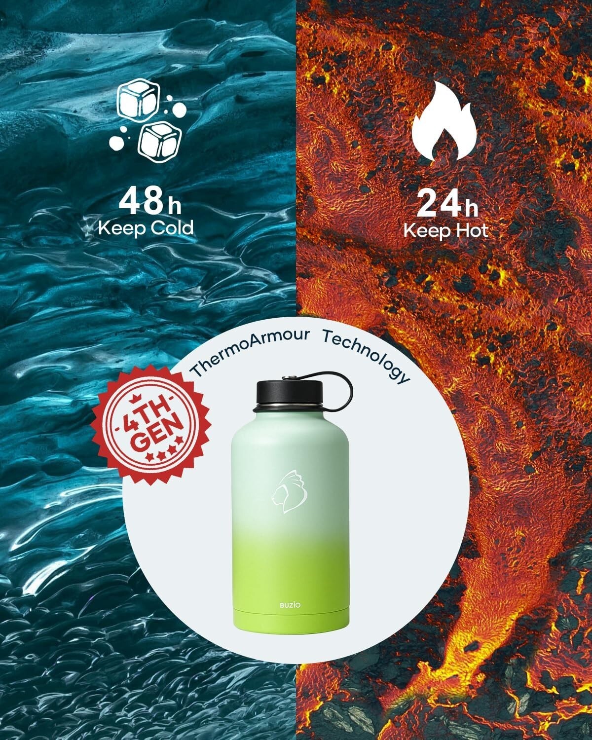 64oz Vacuum Insulated Water Flask - Keeps Cold 48hrs, Ideal for Sports & Camping