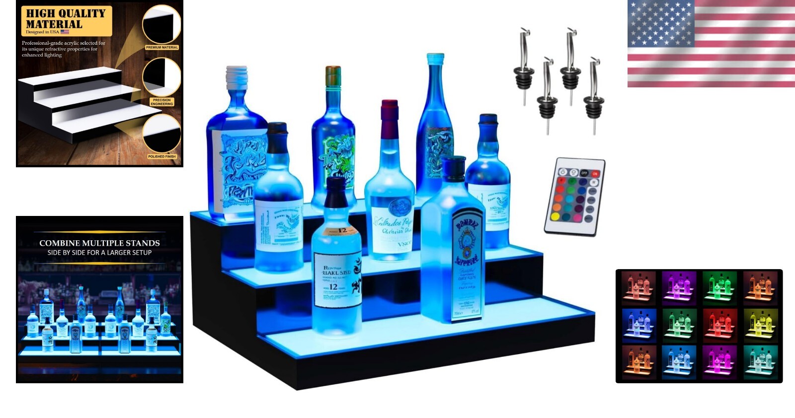 Acrylic LED Bottle Display Rack - Illuminated Home Bar Shelf with 16 Colors