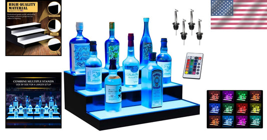 Acrylic LED Bottle Display Rack - Illuminated Home Bar Shelf with 16 Colors