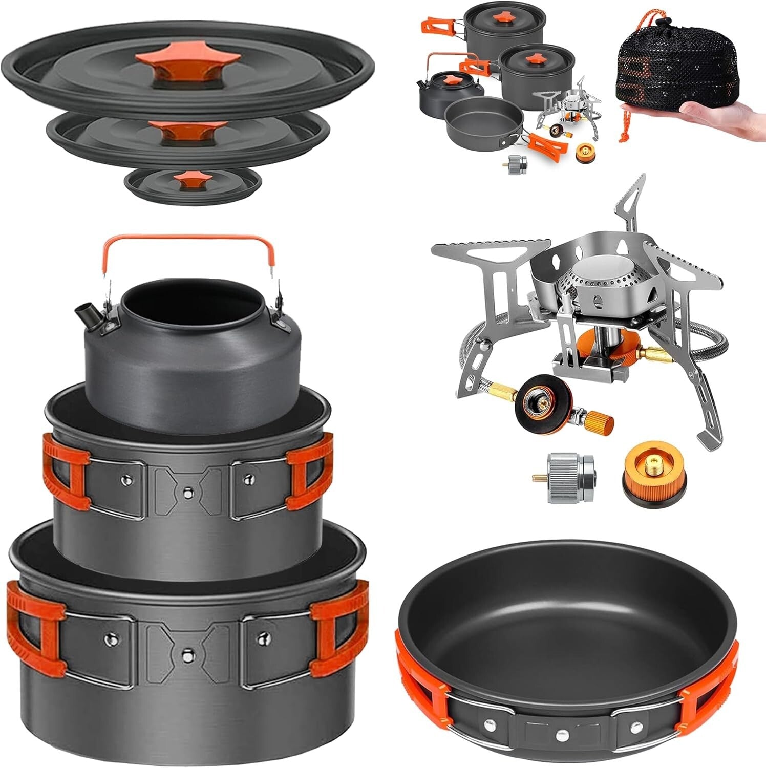 10-Piece Lightweight Camping Cookware Set with Foldable Stove for Outdoor Chefs
