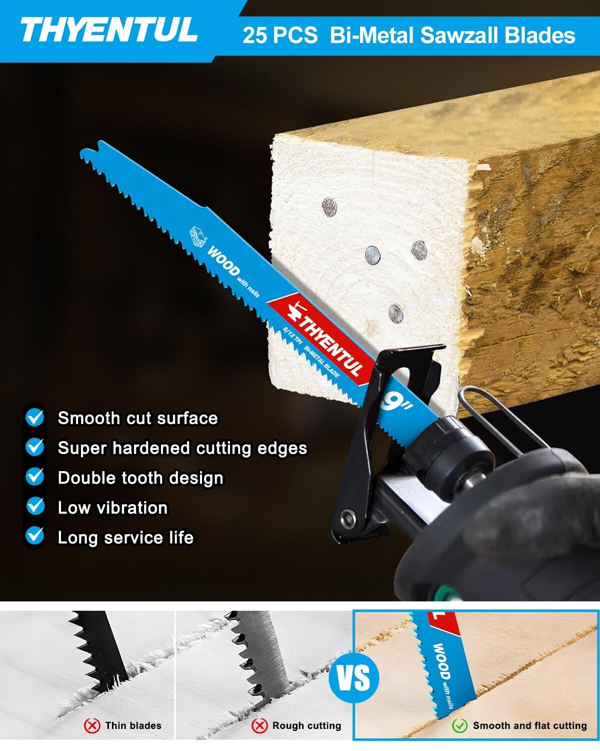Durable 9-Inch 6/12 TPI Bi-Metal Reciprocating Saw Blades for Heavy-Duty Cutting