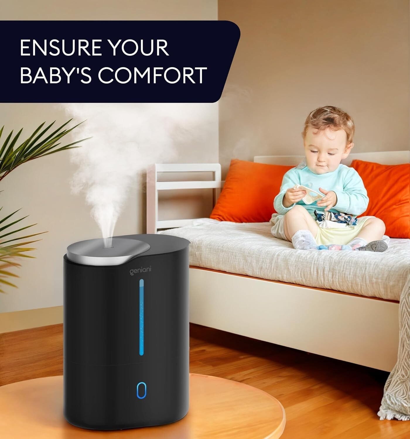 6L Top Fill Humidifier & Essential Oil Diffuser – Black Ultrasonic Quiet Mist