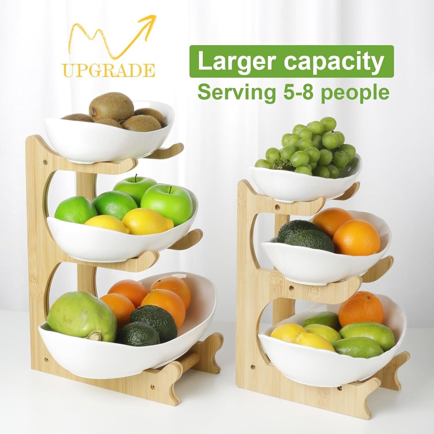 Stylish 3-Tier Fruit and Snack Bowl Set with Bamboo Stand - Perfect Gift Idea