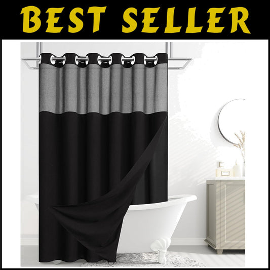 Black Hotel Luxury Shower Curtain and Liner Set with Removable Liner, 72W x 81L