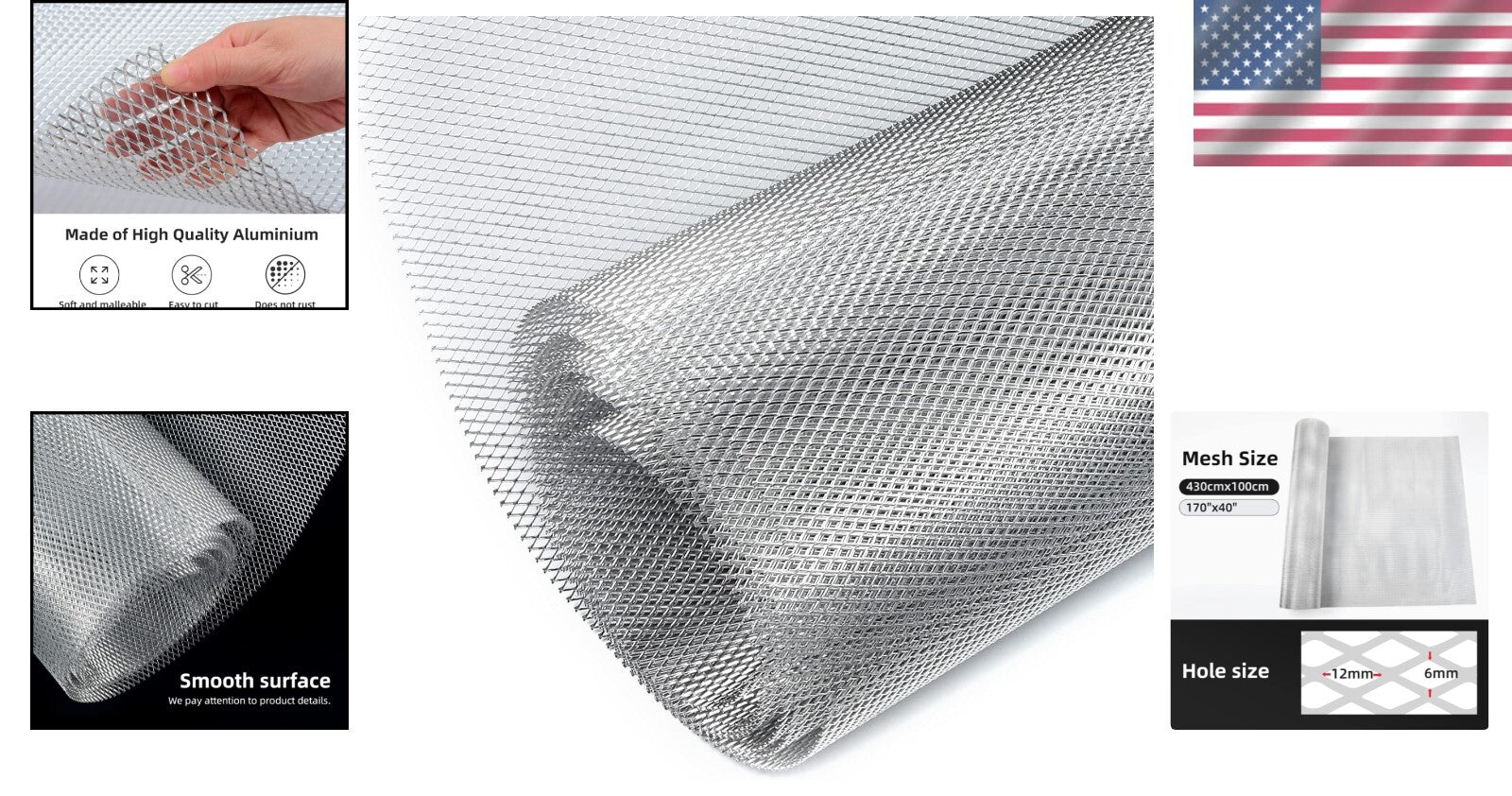 Universal Aluminum Alloy Car Grill Mesh - 6x12mm Rhombic Insert, DIY Friendly