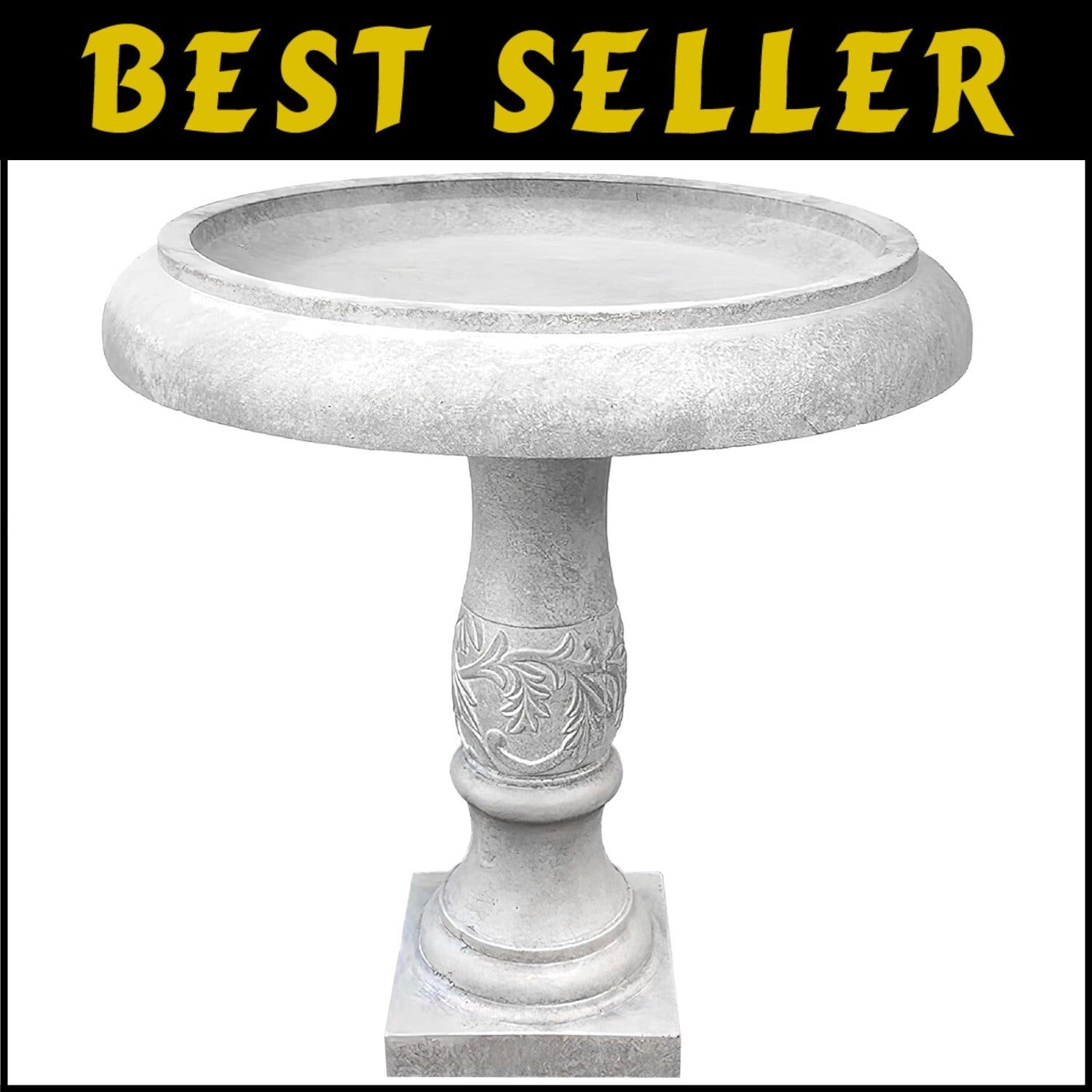 Classic 22.8" Concrete Birdbath with Flower Pattern - Durable Outdoor Beauty