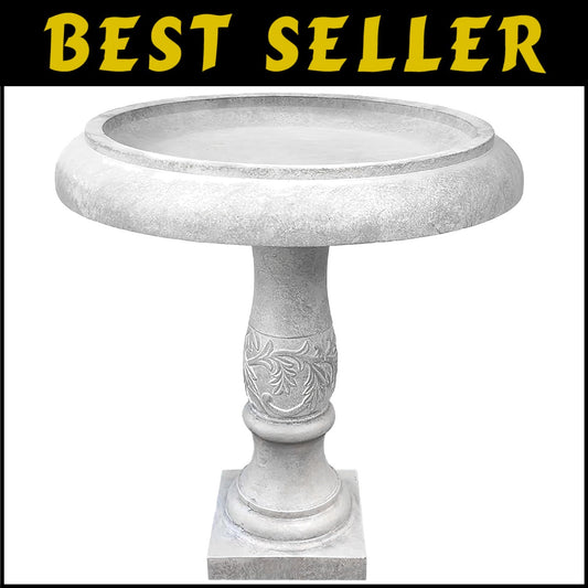 Classic 22.8" Concrete Birdbath with Flower Pattern - Durable Outdoor Beauty