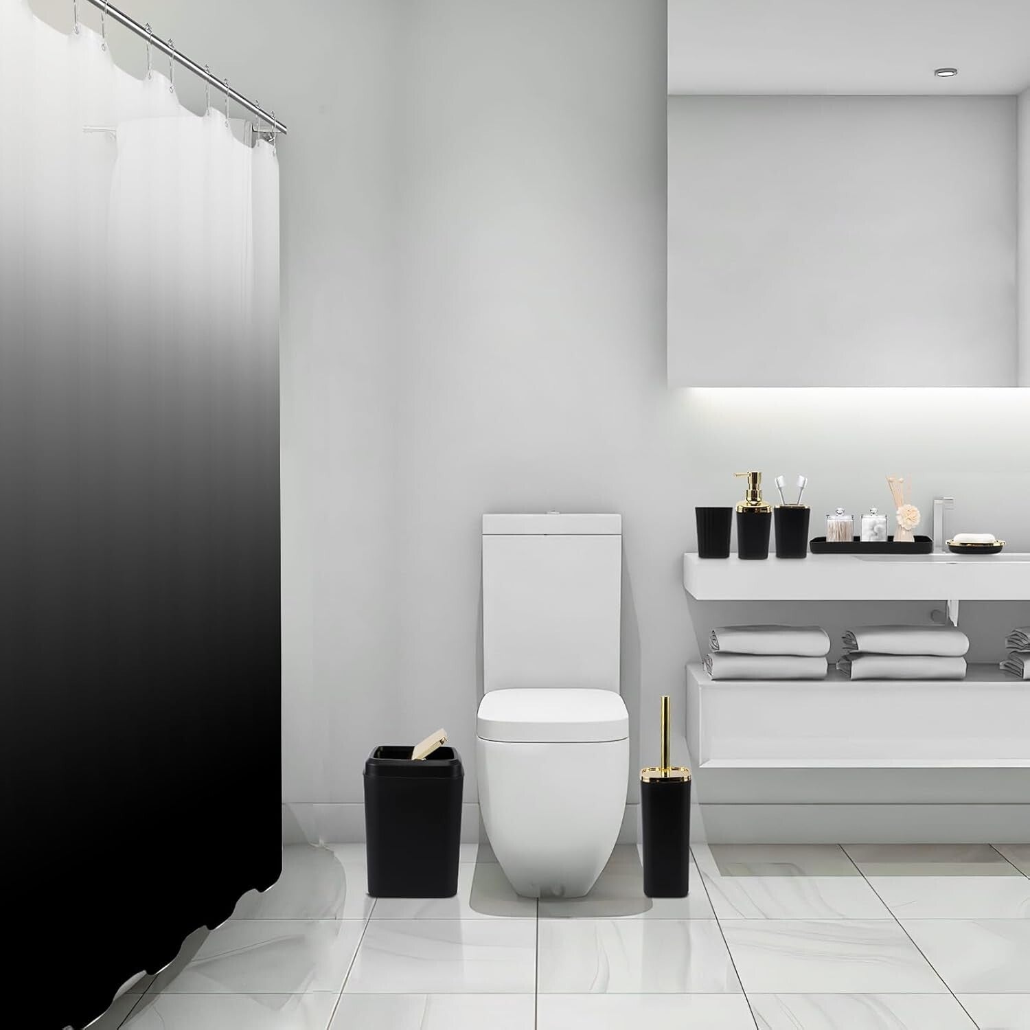 Elegant 22PC Bathroom Accessories Set in Black Ombre with Easy-Clean Features