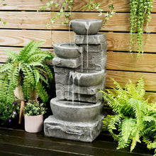 Load image into Gallery viewer, Weather-Resistant Stone Gray Outdoor Water Fountain with Integrated LED Lights