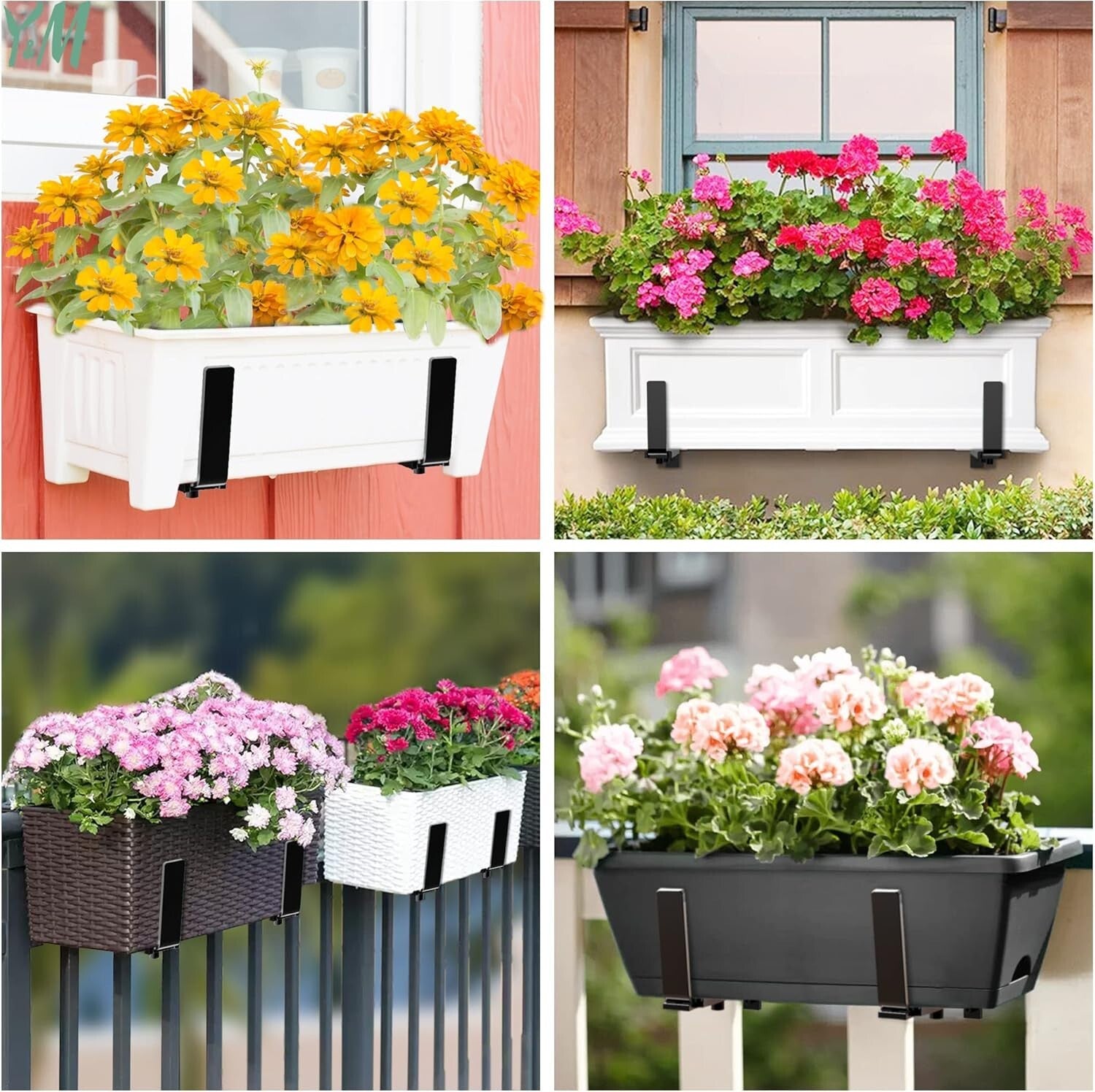 6 Adjustable Planter Box Brackets – Heavy Duty Wall & Railing Mounts, Black