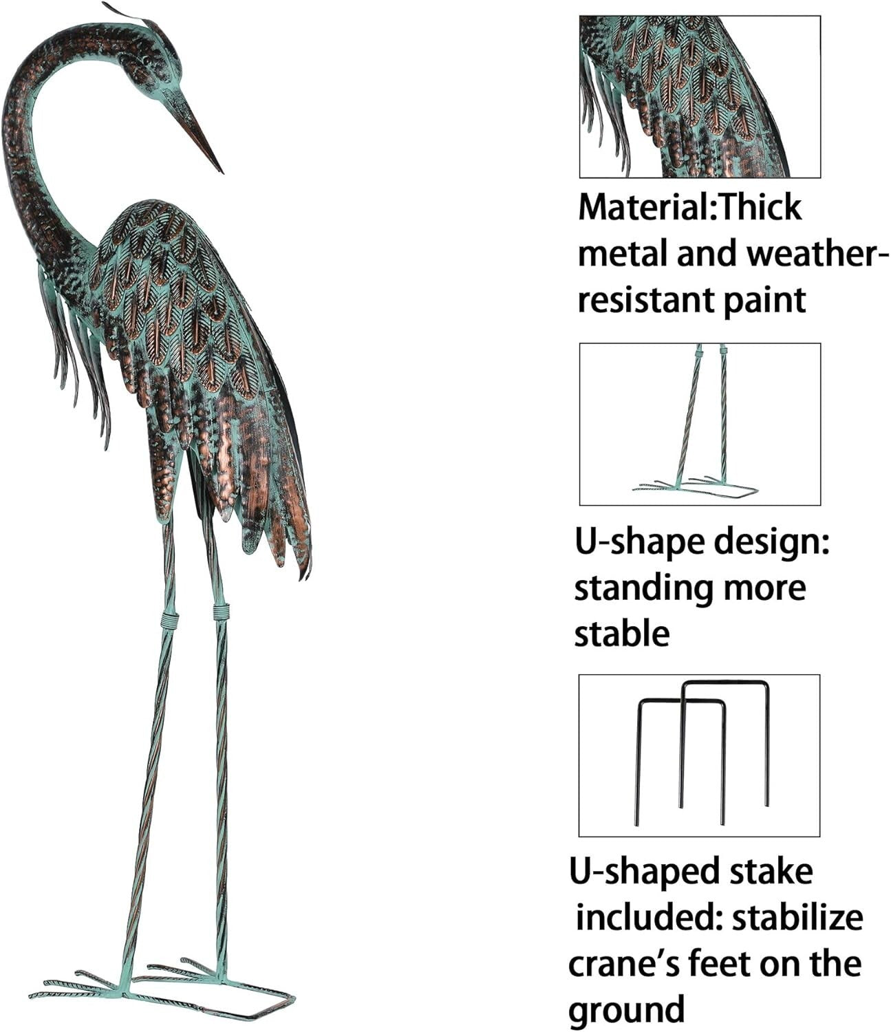 Large Standing Crane Statues - Beautiful Bird Yard Art for Garden Display