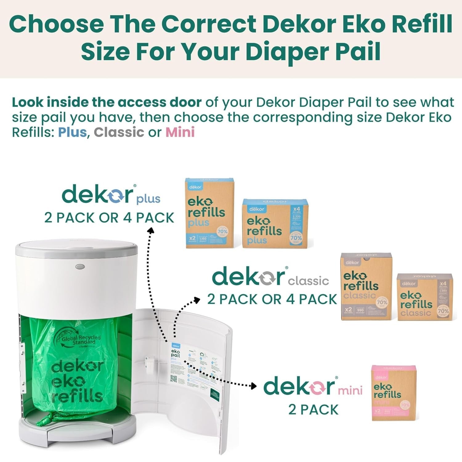 EKO Classic Diaper Pail with Year’s Refills - Stylish, Eco-Friendly & Functional