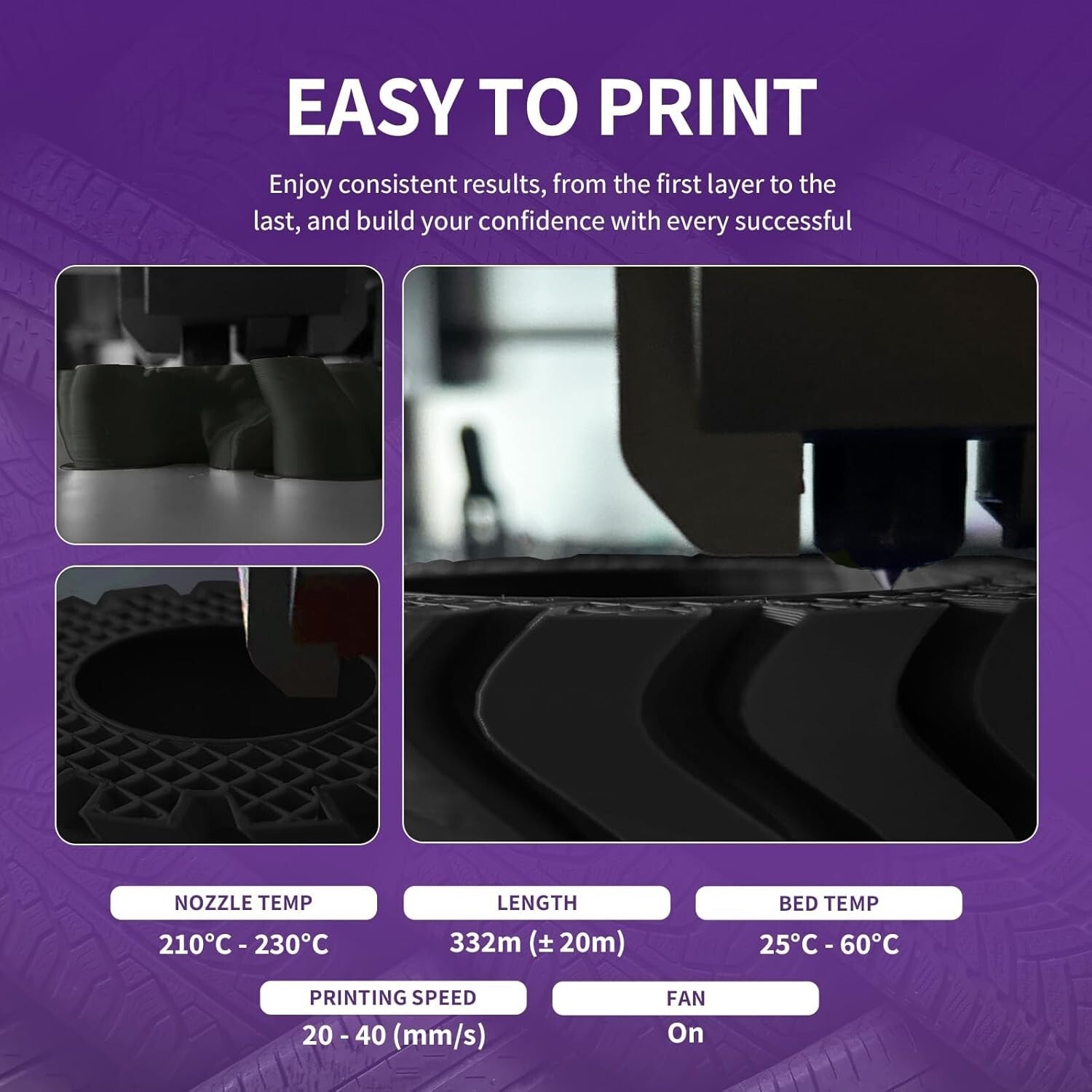 Premium 1kg TPU Filament, 95A Black, Ideal for Layer Adhesion & Durability