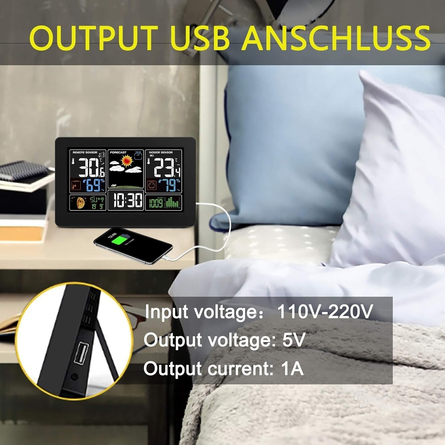 Color Display Indoor/Outdoor Thermometer with Bluetooth & Alarm Functionality