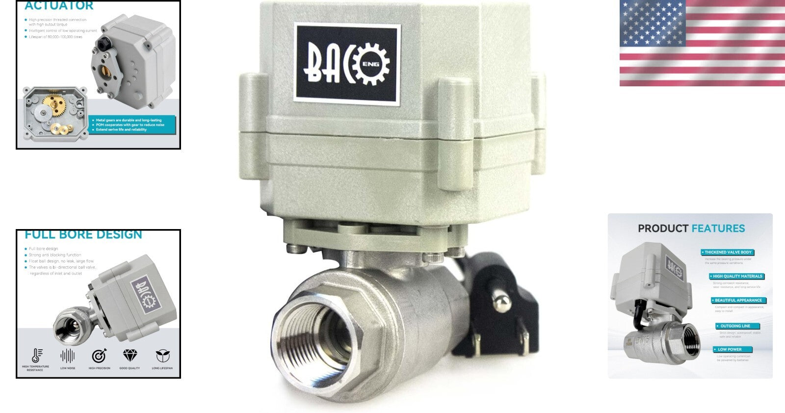 1/2" Motorized Stainless Steel Ball Valve - 110VAC Electric Water Control