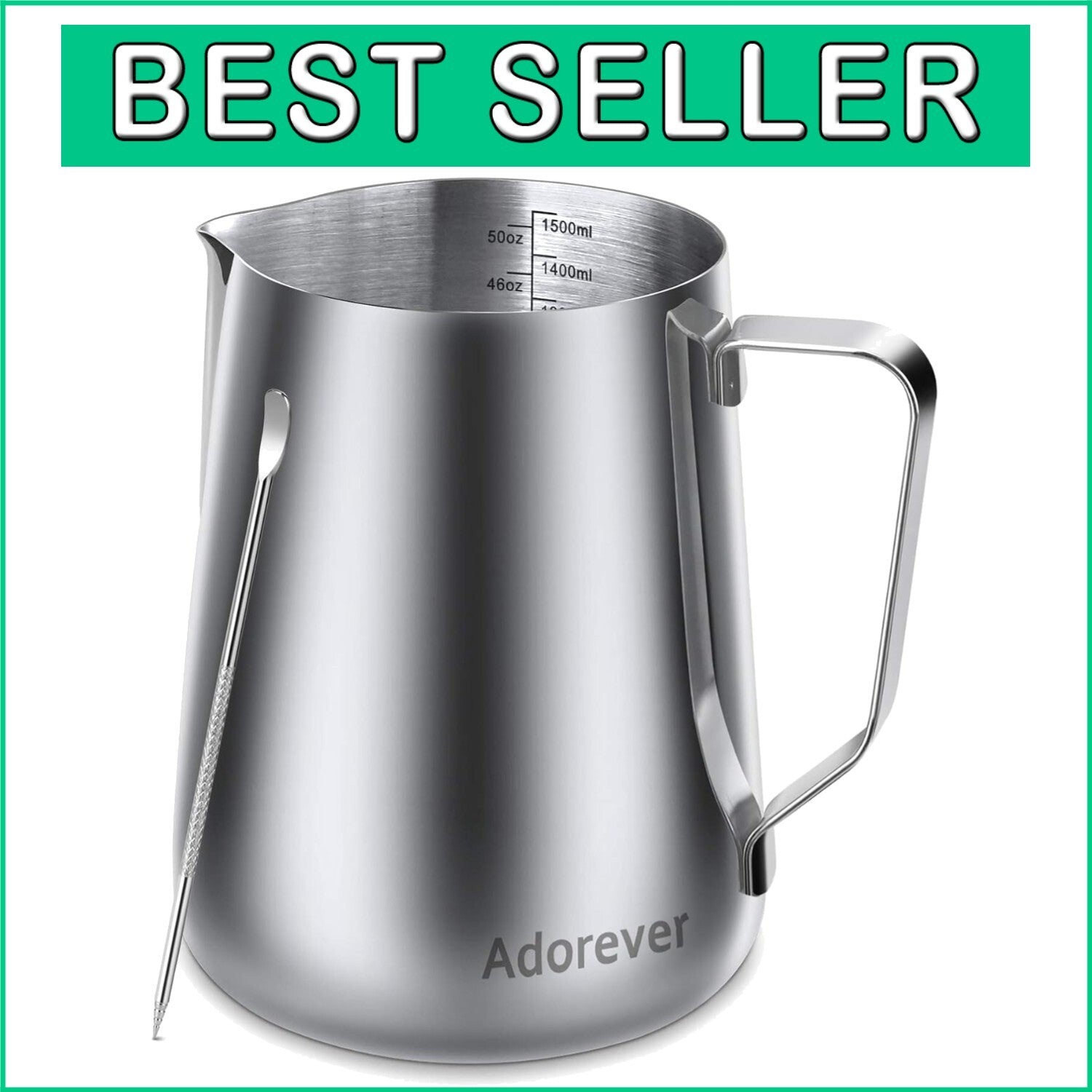 50oz Stainless Steel Milk Frothing Pitcher & Latte Art Pen for Home Baristas