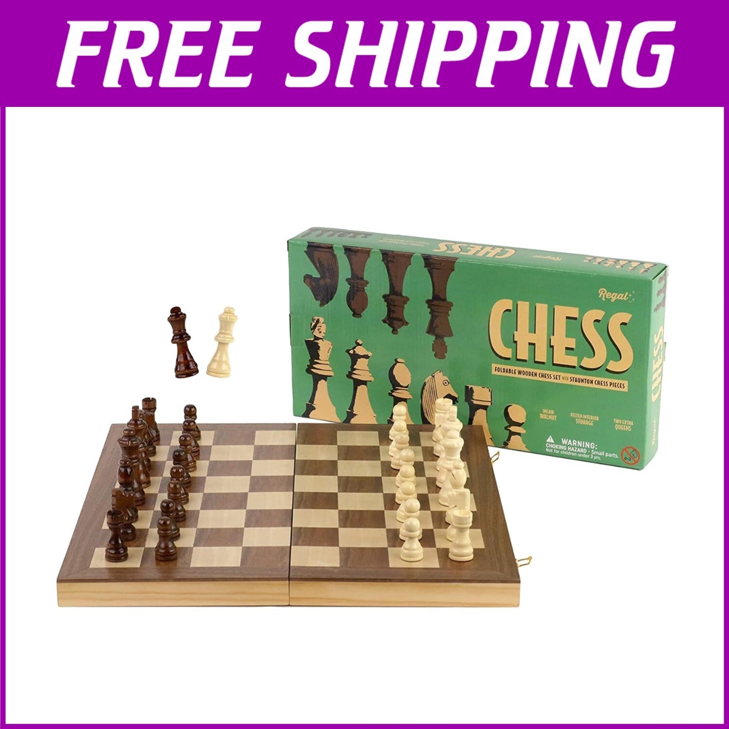 Artisan Wooden Chess Set with 15 x 15 Folding Board - Perfect Family Game Night