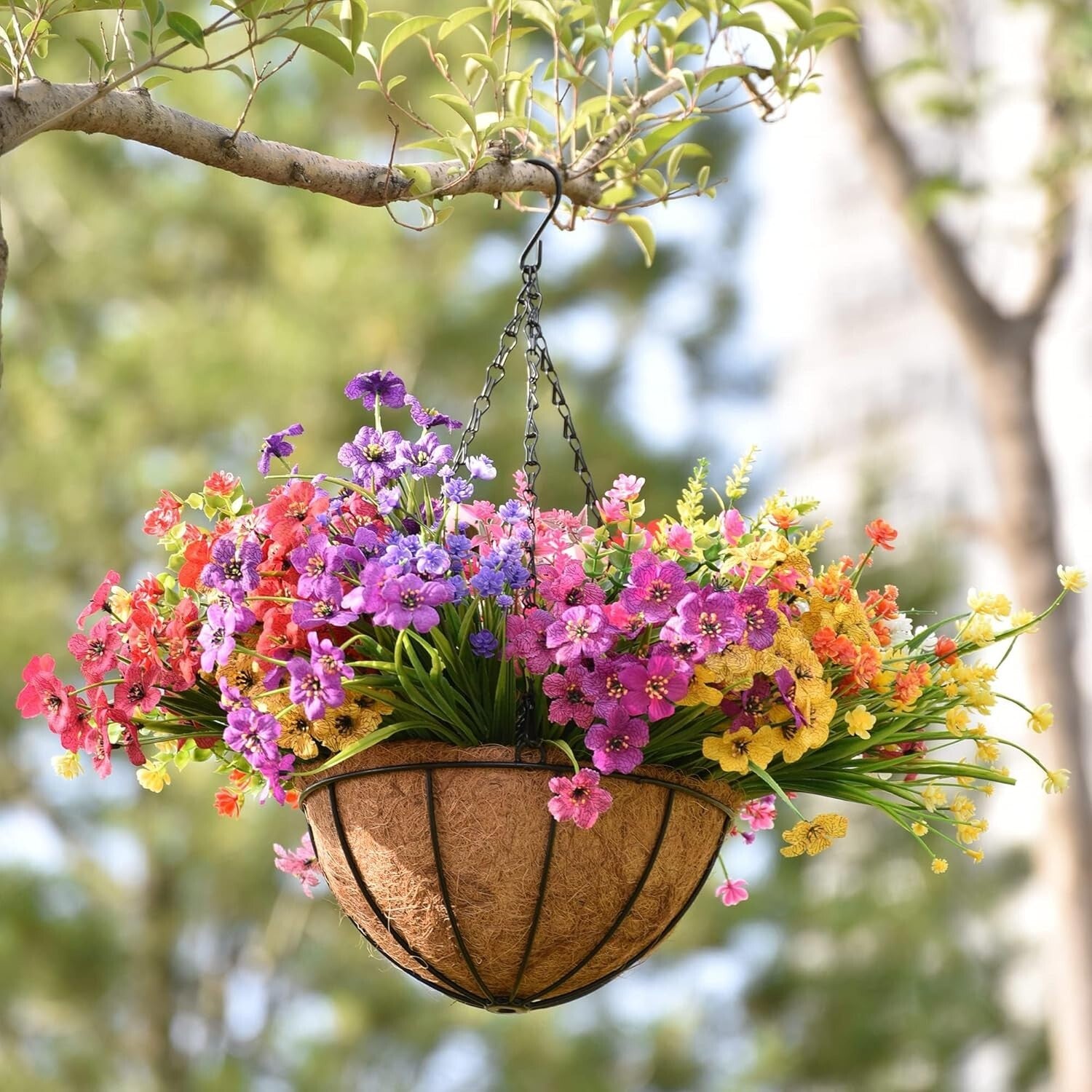 4-Pack 14" Rustic Hanging Baskets with Coco Liners for Vibrant Outdoor Plants