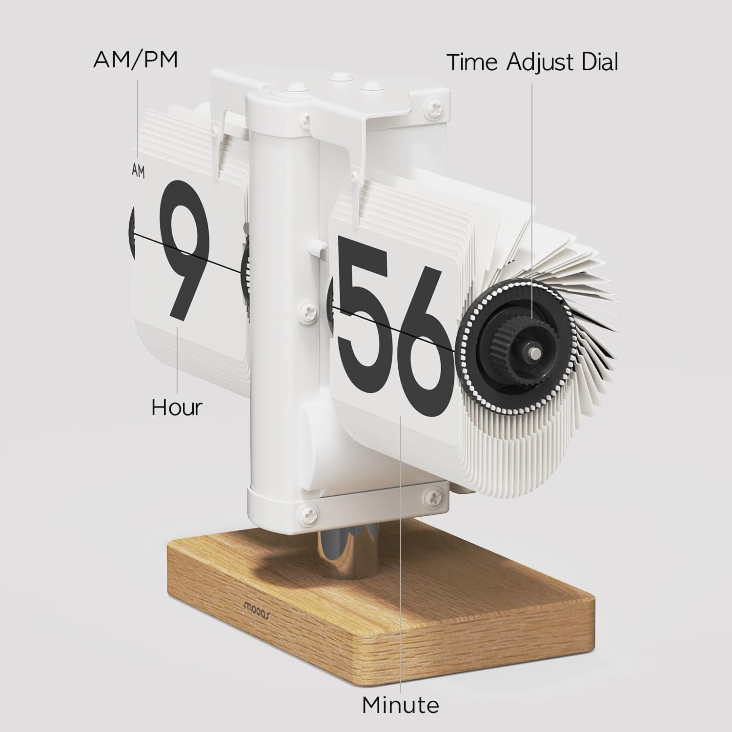 Cordless Wood Mini Flip Desk Clock with Large Numbers - Ideal for Any Setting