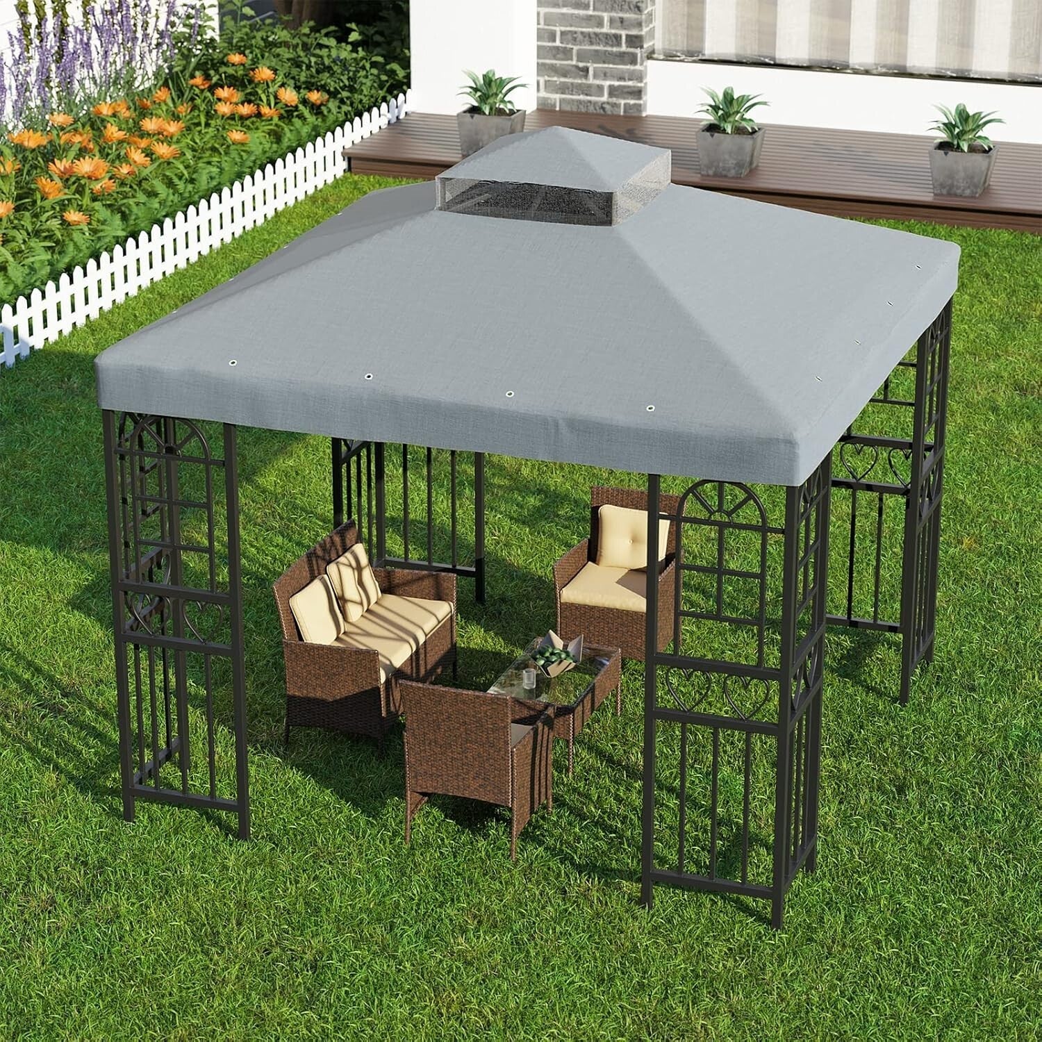 10'x10' Double Tier Gazebo Replacement Canopy Cover - UV Resistant & Waterproof