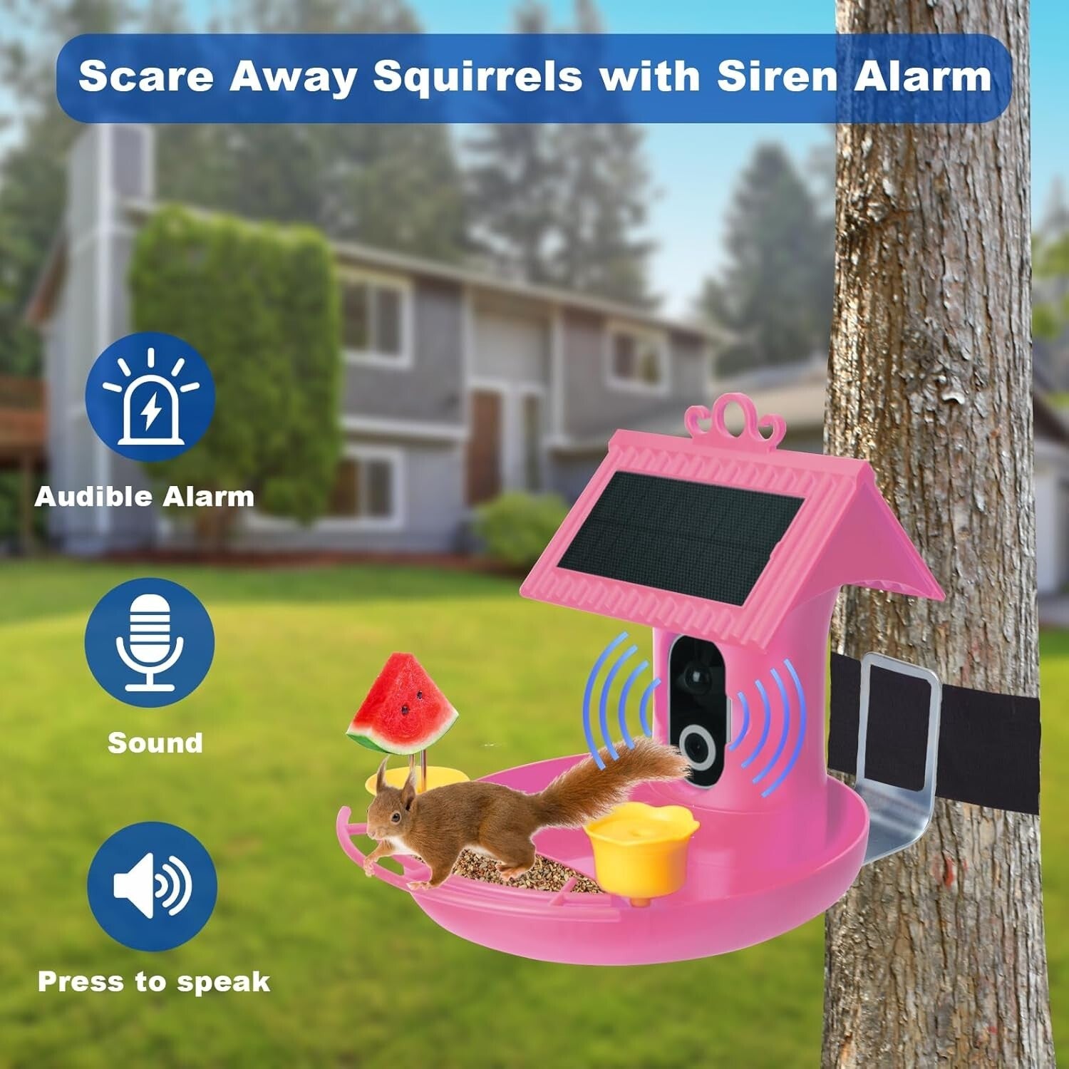 Smart Solar-Powered Bird Feeder with AI Recognition & Built-In Camera – Pink