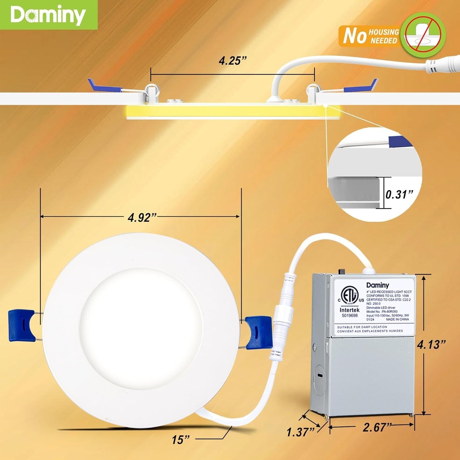 12-Pack 4 Inch Dimmable LED Recessed Lighting - 5 Color Options, ETL Approved