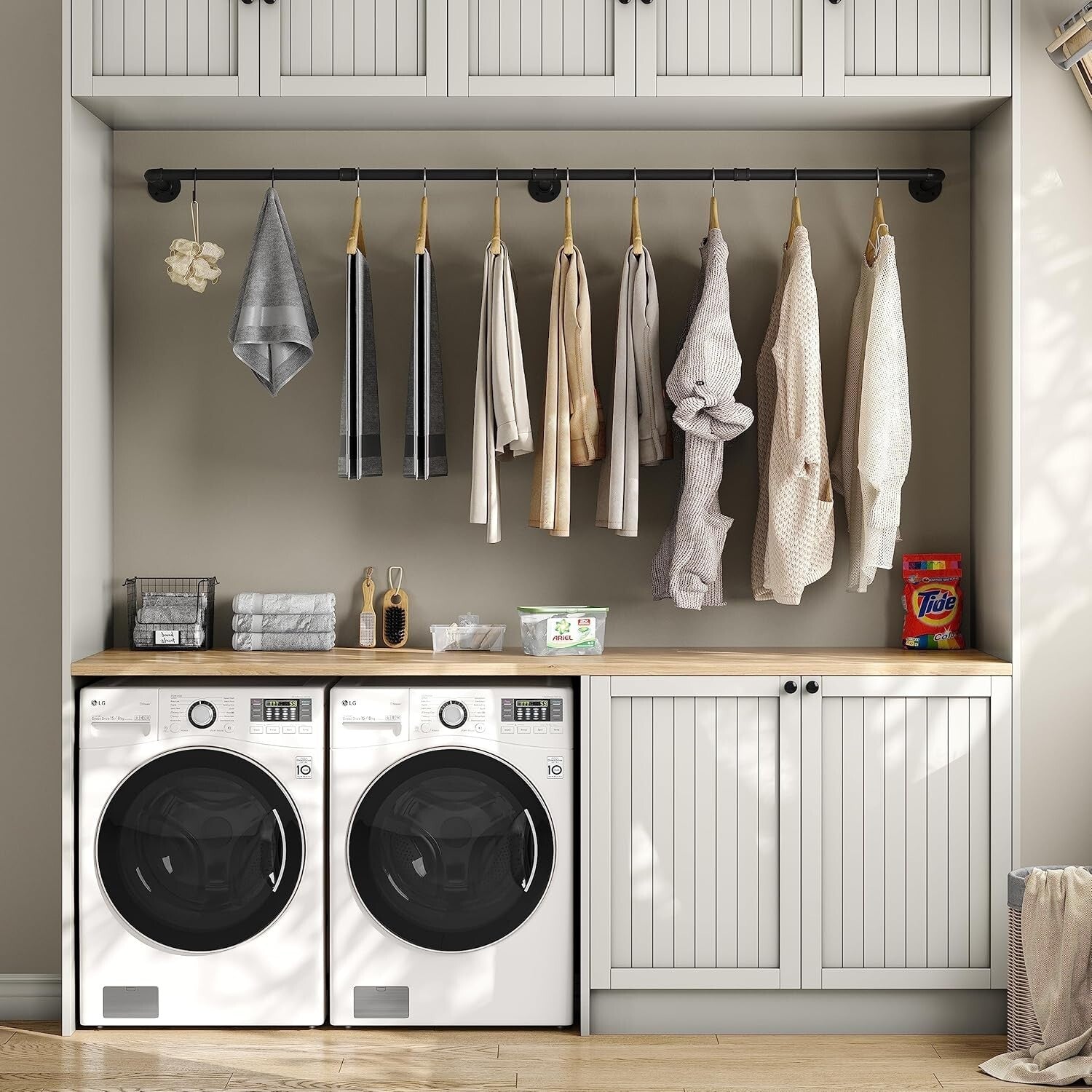 Portable 72''L Iron Clothes Rack with Hooks – Ideal for Laundry and Retail