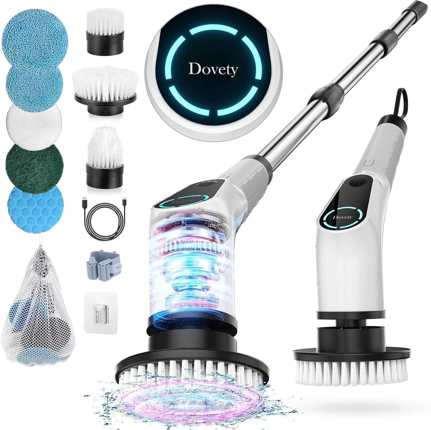 Advanced Cordless Cleaning Brush with Extendable Handle & 8 Versatile Heads