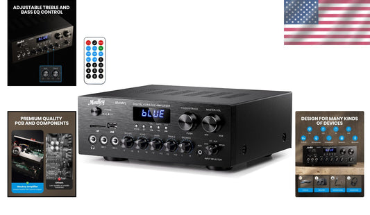 Compact 2.0 Channel Audio Amplifier with Bluetooth & Multiple Inputs System
