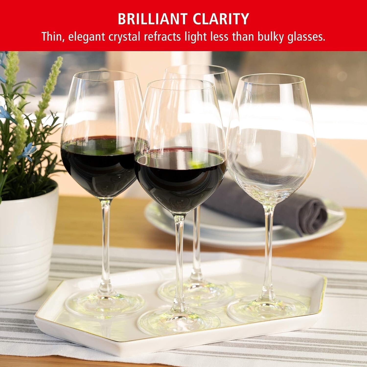 Dishwasher Safe Stylish Red Wine Glasses – 4 Count of Premium Crystal Elegance