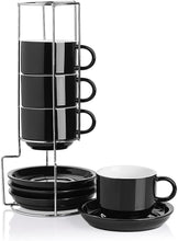 Load image into Gallery viewer, Insulated Porcelain Coffee Cup Set - 4 Stackable 8oz Latte and Cappuccino Mugs