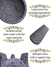 Load image into Gallery viewer, Culinary Craftsmanship - 8.6-Inch Molcajete Mortar and Pestle in Lava Stone