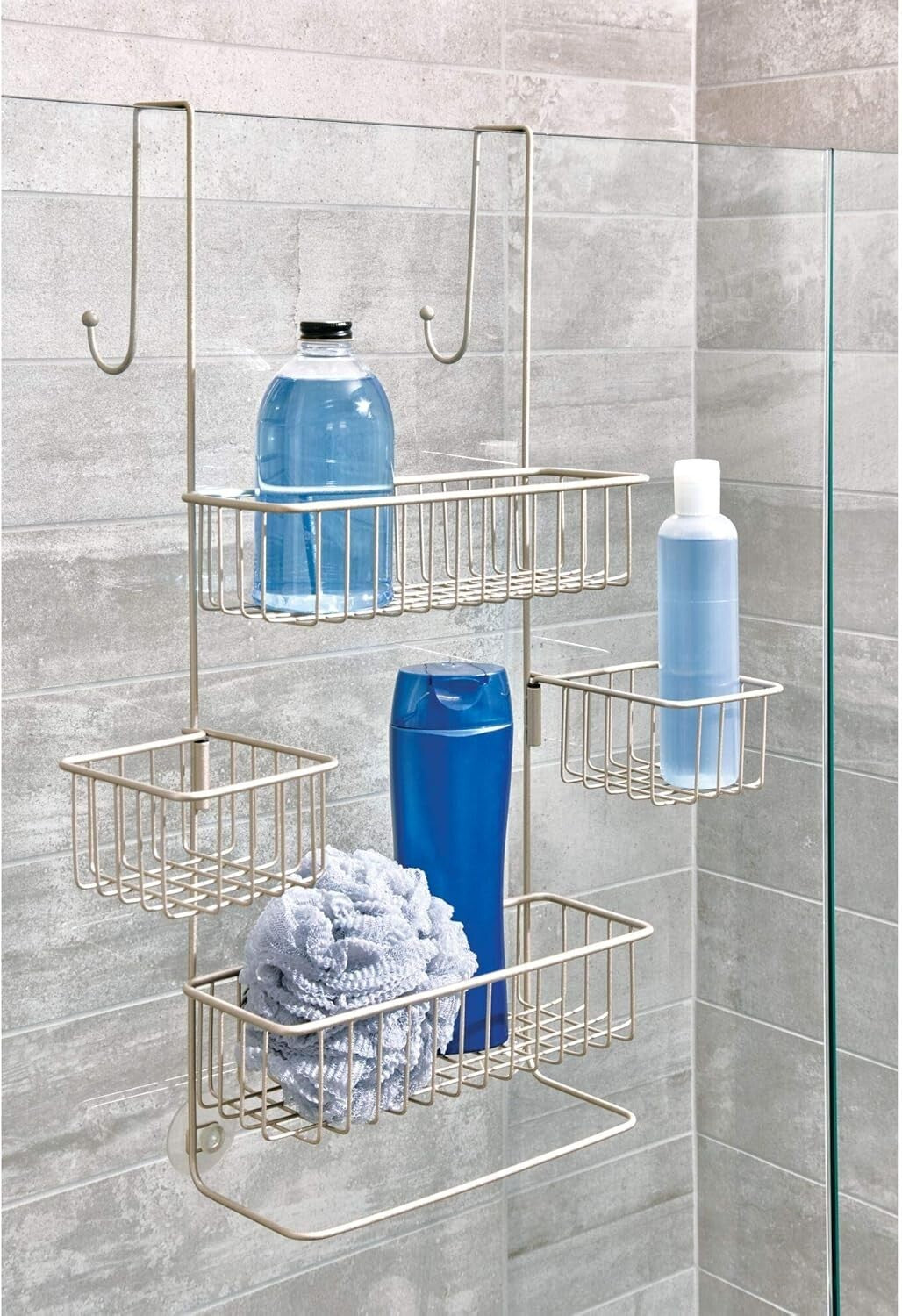 All-in-One Hanging Shower Organizer - Mounts Over Door with Suction Support